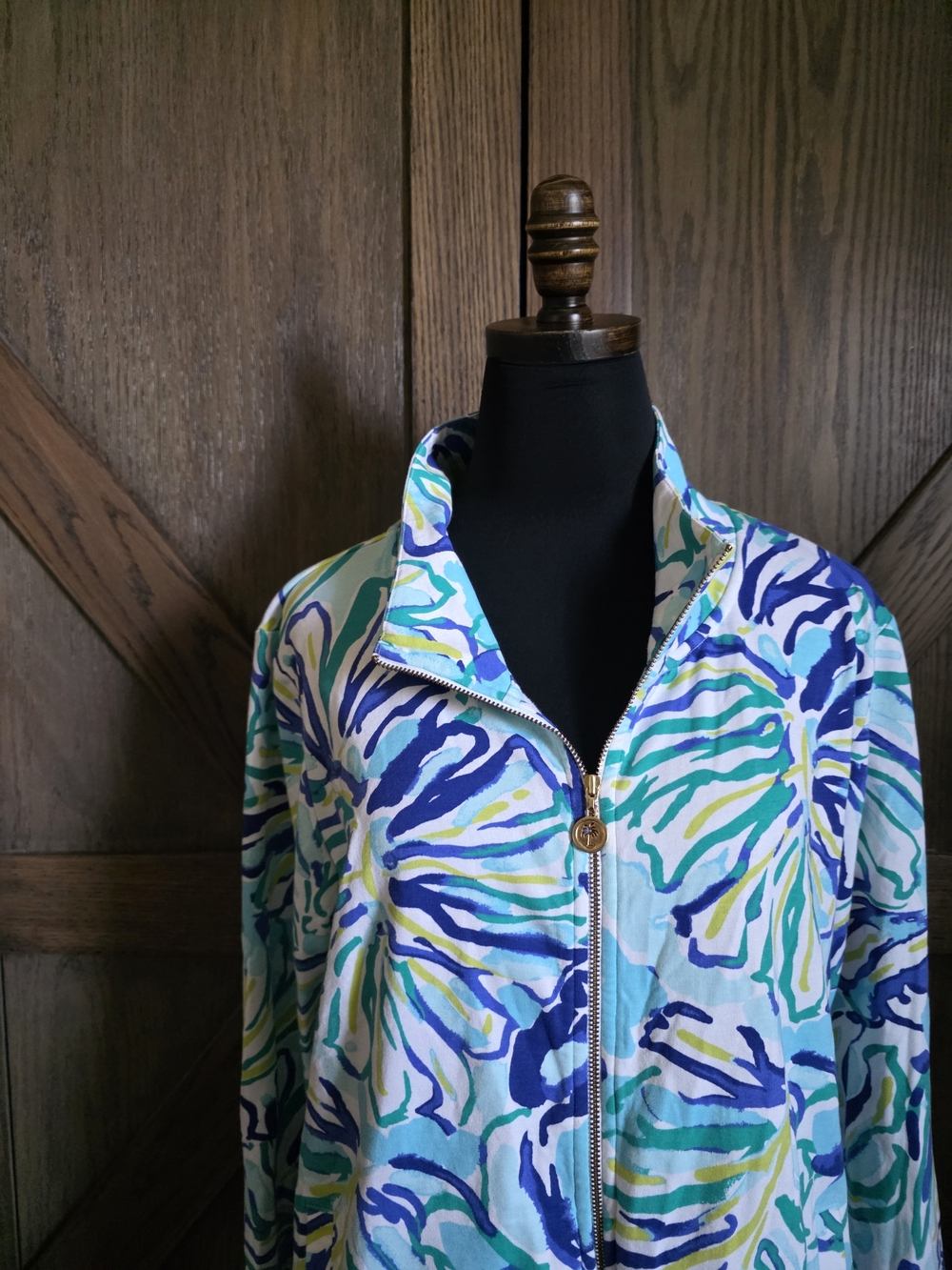 Lilly Pulitzer Aqua & Teal Watercolor Zip Jacket - Picture 2 of 3